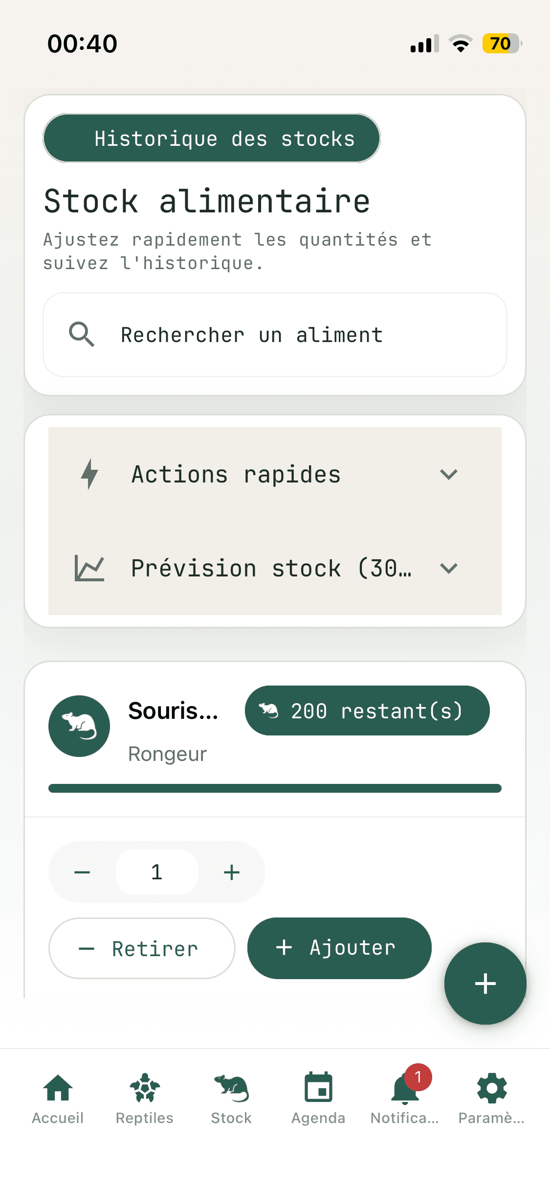 Capture de l’agenda ReptiTrack