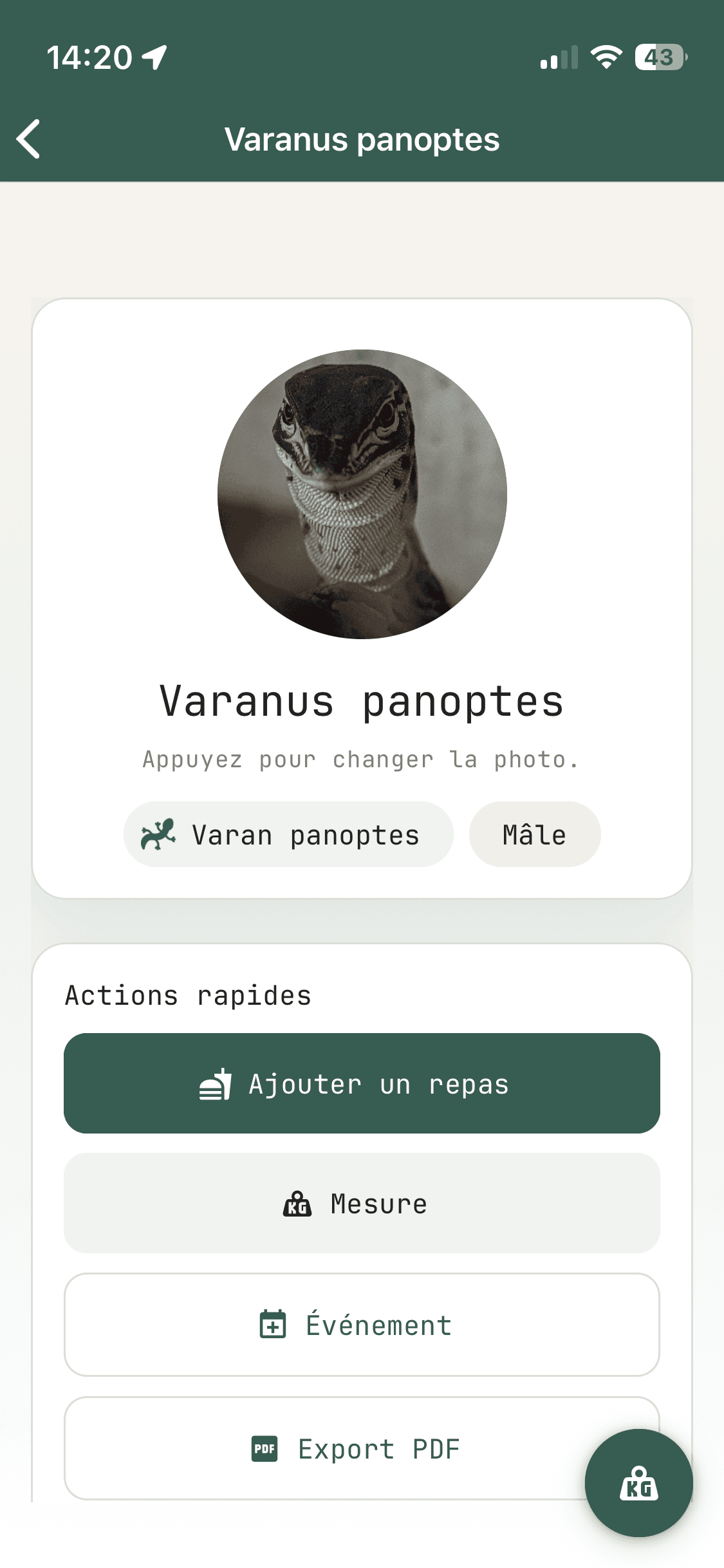 Capture de la fiche reptile